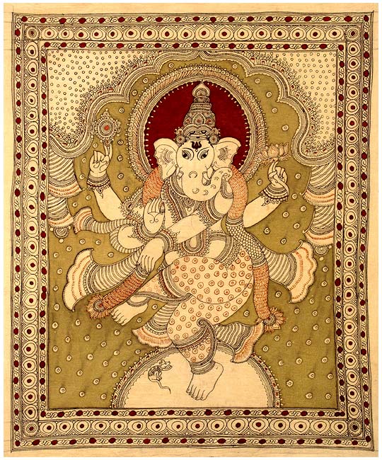 Dancing Lord Ganesha - Kalamkari Painting