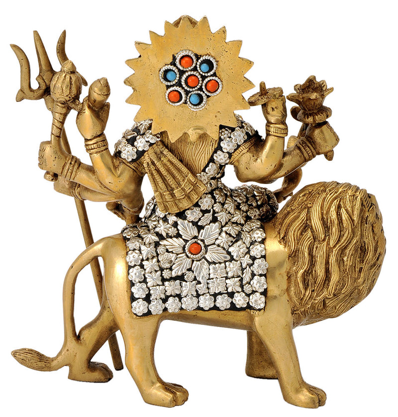 Brass Sherawali Ma Sitting on Lion