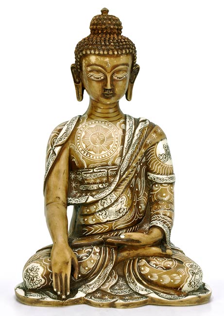 Bhumisparsha Buddha with Astamangala Carving 10"