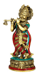 Lord Krishna Ornate Brass Statue