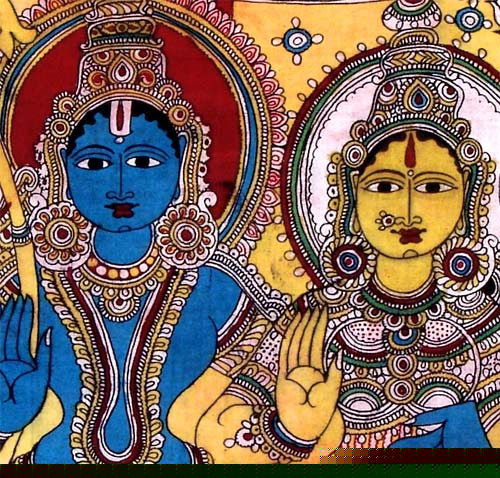 Lord Rama with Family - Kalamkari Painting