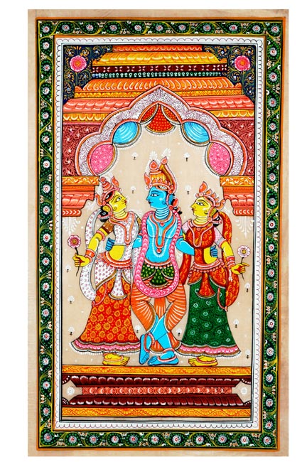 Krishna with Consorts-Indian Devotional Painting