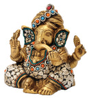 God Ganesha Wearing Turban Brass Statue