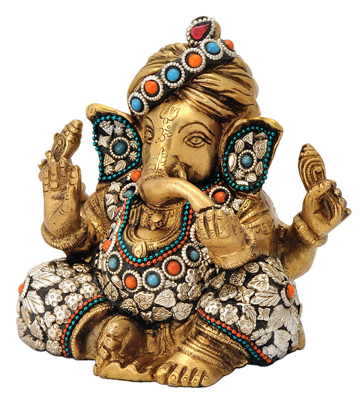 God Ganesha Wearing Turban Brass Statue