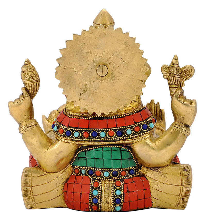 Brass Ganesha Figurine with Stones