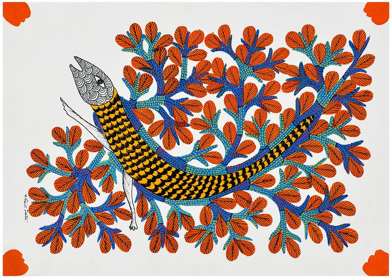 A Rainy Creature - Gond Tribal Painting