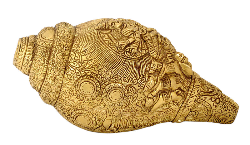 Sun God Surya Engraved Brass Conch