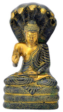 Antiquated Buddha Statue with Seven Head Snake Guardian