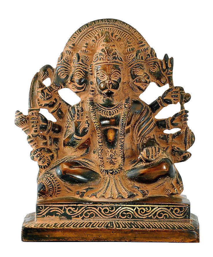 Panchmukhi Hanuman Rustic Finish Brass Figurine