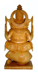 Ganesha on Conch Shell-Fine Wooden Statue
