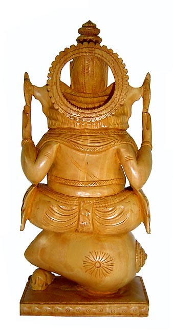 Ganesha on Conch Shell-Fine Wooden Statue