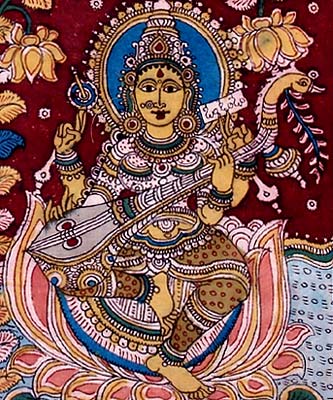 "Ganesha, Lakshmi and Saraswati" Kalamkari Painting