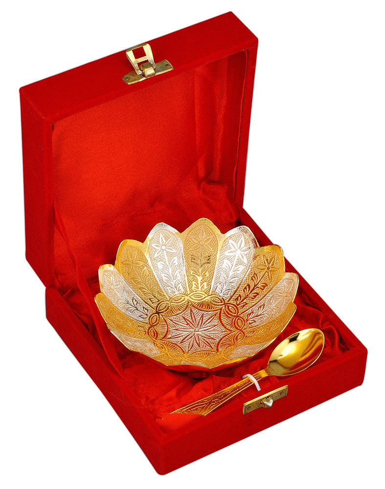 Gold Silver Plated Floral Bowl with Spoon