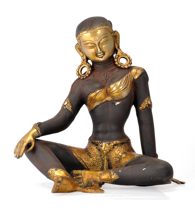 Seated Goddess Tara - Old Rustic Finish Brass Statue