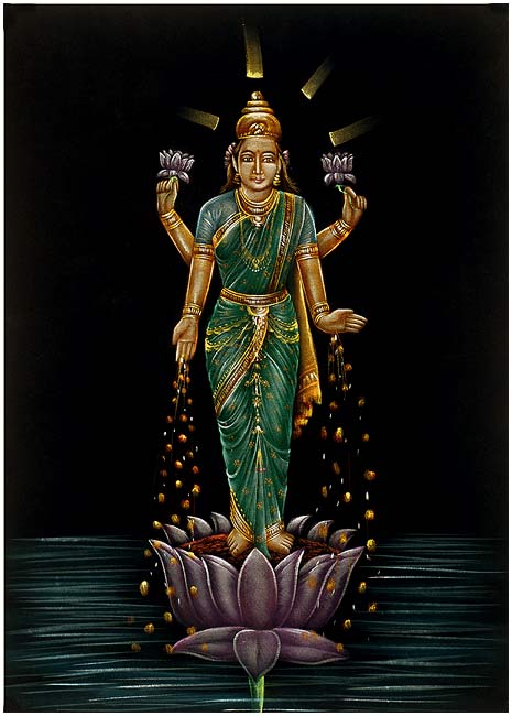 "Goddess Dhan Lakshmi" Handmade Velvet Painting