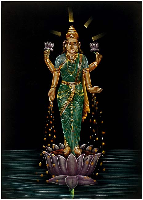 "Goddess Dhan Lakshmi" Handmade Velvet Painting