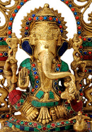 Enthroned Lord Ganesha Inlay Brass Statue