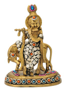 Gau Gopal Krishna Brass Statue 7.25"