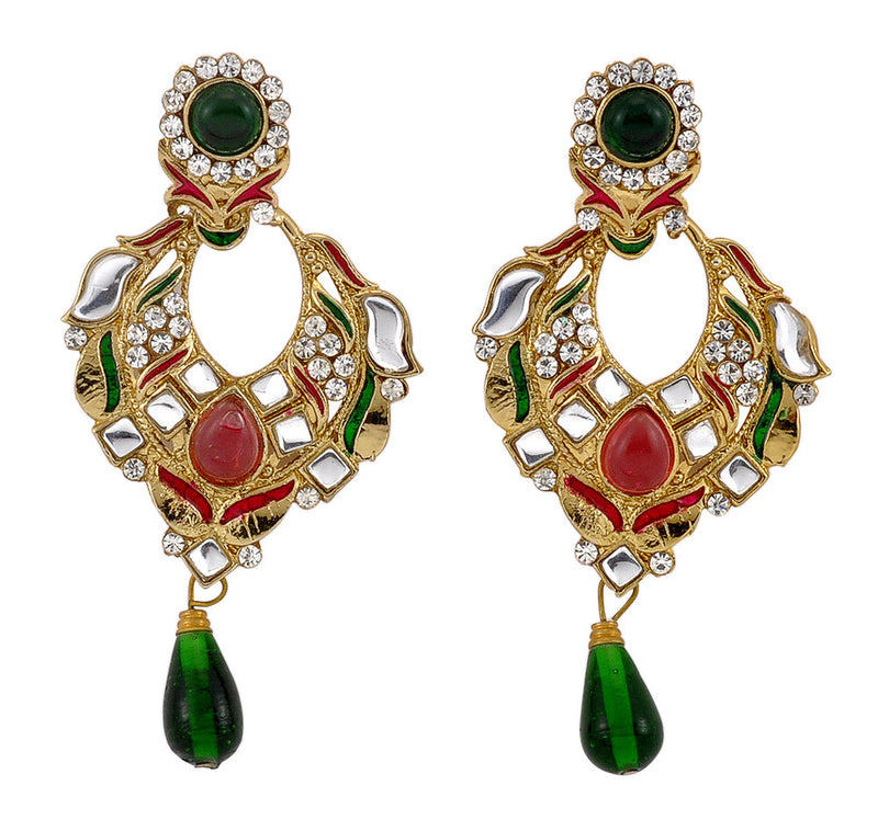 Pink Green Stone Dangler Drop Earrings