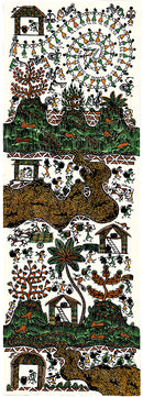 'A Day in Warli' Tribal Art Painting