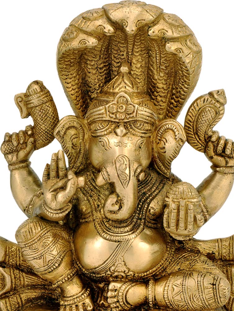 Lord Ganesha on Sheshnag - Brass Statuette 8.50"