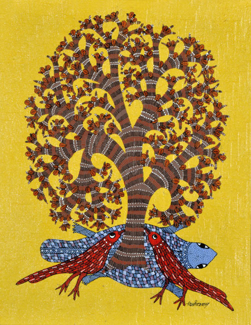 "Cheerful Morning" Gond Painting