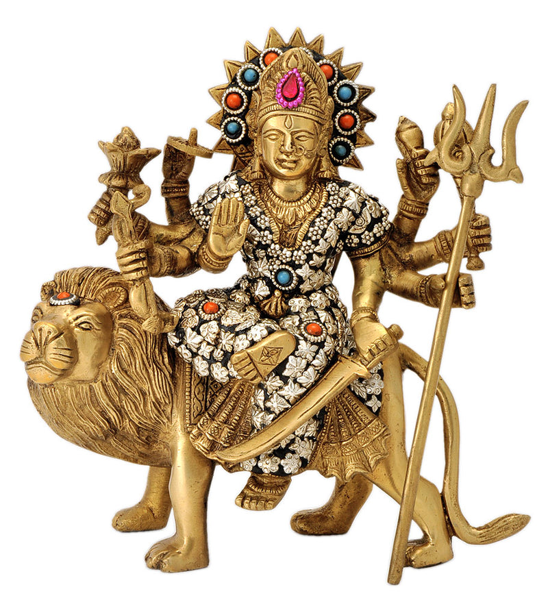 Brass Sherawali Ma Sitting on Lion
