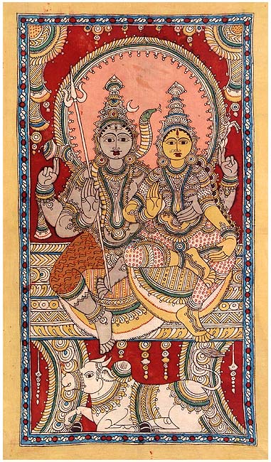 The Divine Couple Shiva Parvati - Kalamkari Painting