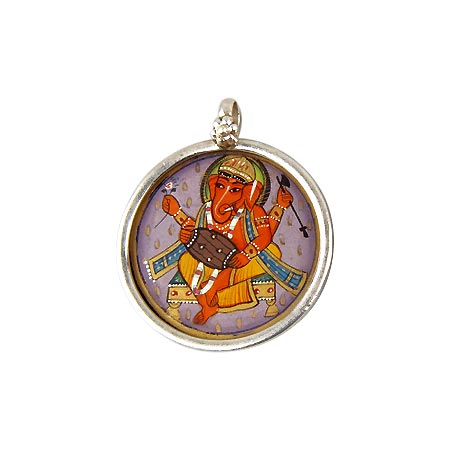 Musician Ganesha - Hand Painted Pendant