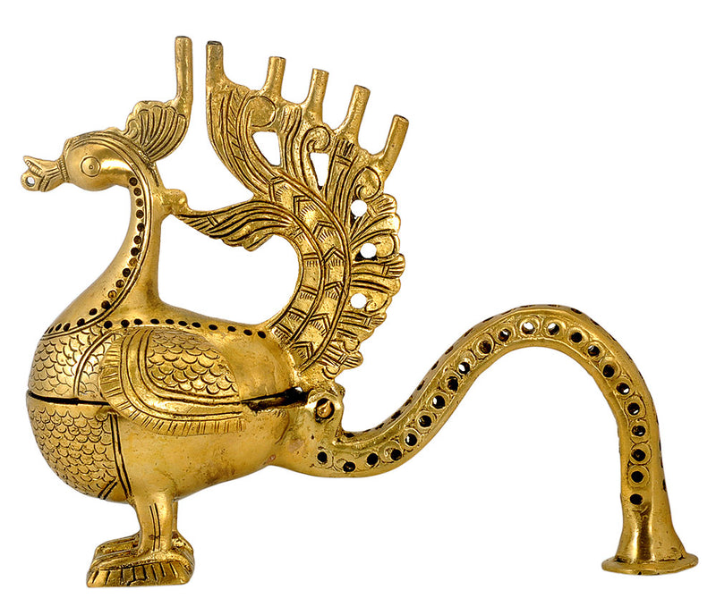 Brass Mayur Incense Burner Engraved Peacock