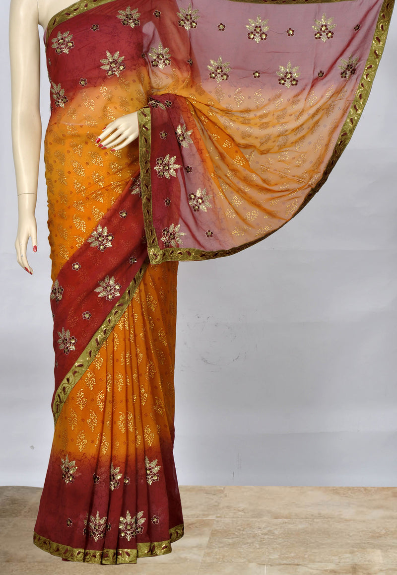 Rust & Maroon Saree with Embroidered Bootis
