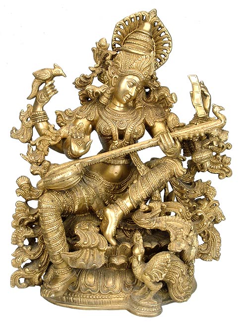 Goddesss Veena Vadini Saraswati - Fine Brass Statue
