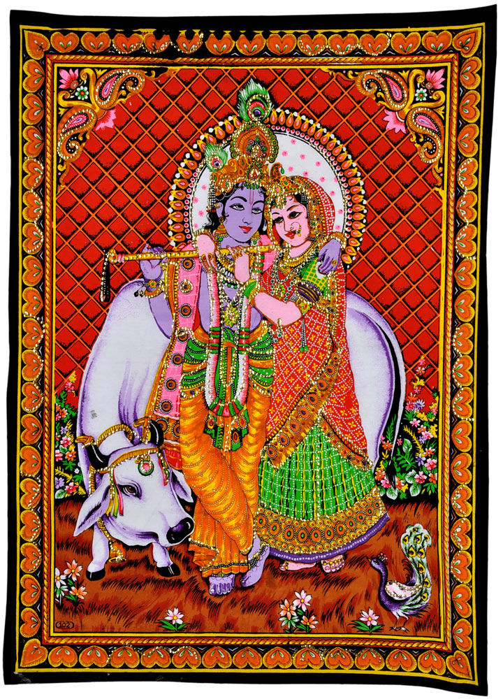 The Divine Lovers Radha Krishna Cotton Painting