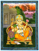 Ganesha Seated on throne - Painting on Silk