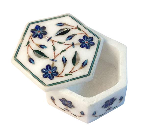 Marble Box with Gem Stone Inlay