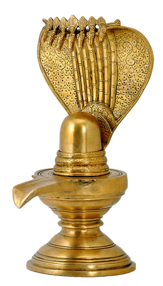 Brass Shiva Lingam with Seven Headed Serpent