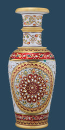 Marble Vase with Jali Cut and Kundan Work