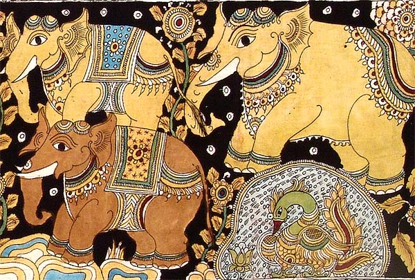 Joyful Elephants - Cotton Kalamkari Painting