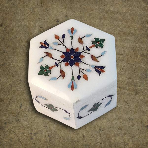 Marble Hexagonal Box with Inlay Work