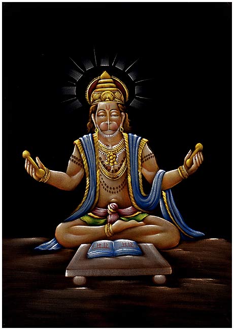 "Great Devotee Lord Hanuman" Velvet Handmade Painting