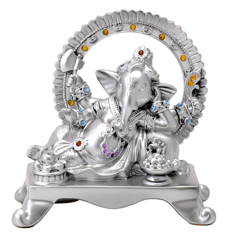 Silver Finish Polyresin Resting Lord Ganesh
