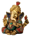 Beautiful Ornate Ganesha Wearing Turban Brass Statue