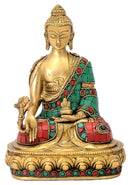 Brass Buddha with Turquoise Coral Stone Work