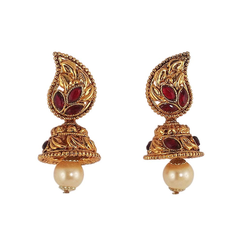 Red Stone Studded Gold Plated JhumkiEarrings