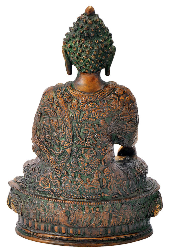 Buddha Statue with 'Life of Buddha' Carved on Robe