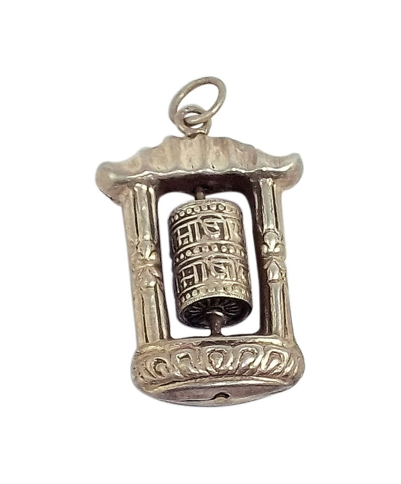 Buddhist Mantra Wheel Pendant - Sterling Silver