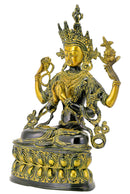 Lord Avalokiteshwara - Antiquated Brass Statue 14"