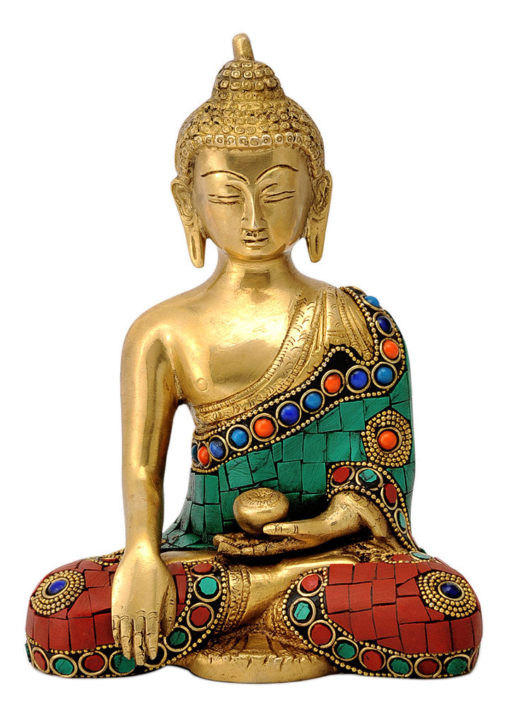 Turquoise Coral Ornate Buddha Sculpture