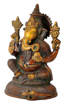Blessing Ganesha Statue in Golden Brown Finish