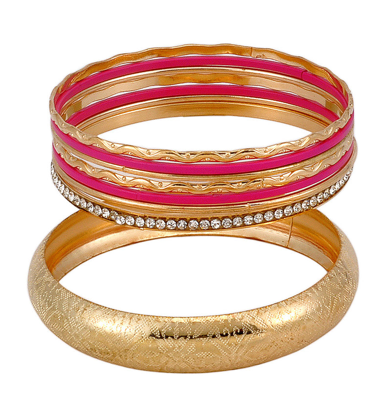 Pink Golden Bangles Set  for Women and Girls
